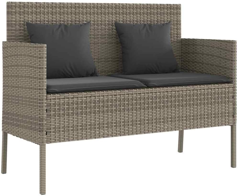 Gray Patio Storage Bench with Cushion, PE Rattan Outdoor Seating with Waterproof Bag for Cushions and Towels