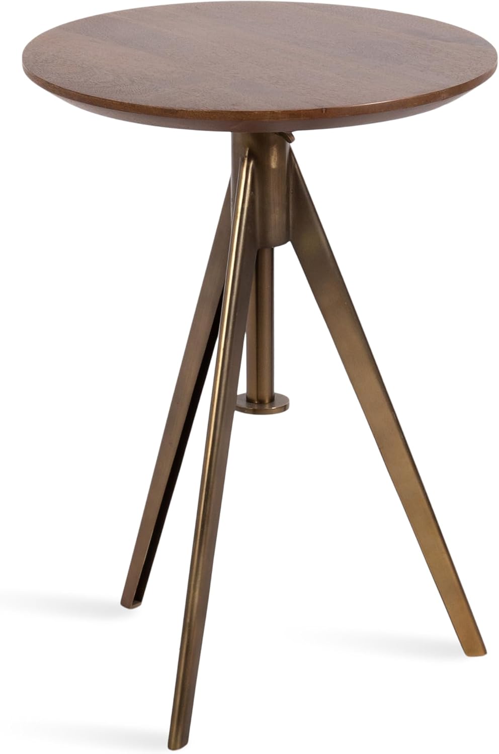 Kate and Laurel Keres Mid-Century Adjustable-Height Round Pedestal Side Table, 16 x 16 x 28, Walnut Brown and Brass, Modern Circle End Table for Use as Indoor Plant Stand or Bedroom Nightstand