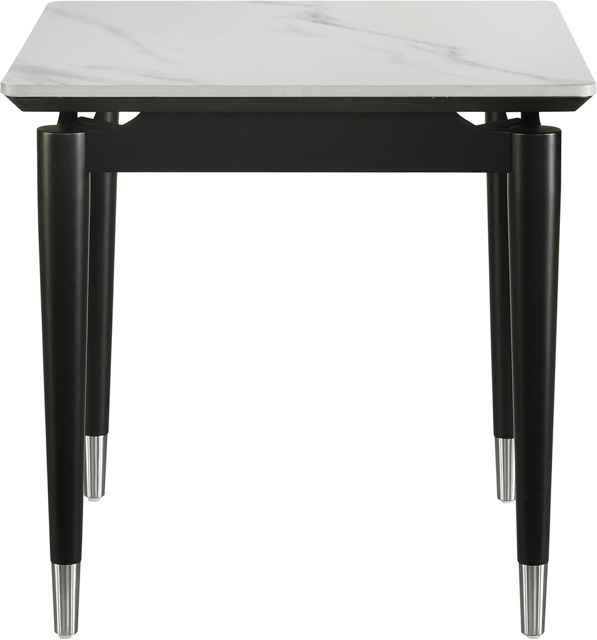 Furniture of America Miranda Modern Solid Wood 23.6-inch Square End Table with Sintered Stone Top, Silver-Capped Arrow Legs for Living Room, Black and White