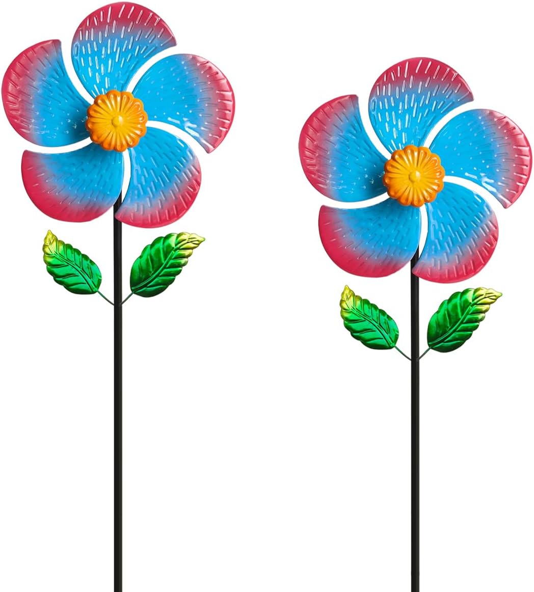 Garden Wind Spinners & Metal Wind Sculptures - Outdoor Windmill Decor with Vibrant Red & Blue, Yard Art for Patio Lawn Garden Ornament, Dynamic Wind Spinner Sculpture for Landscape Decor