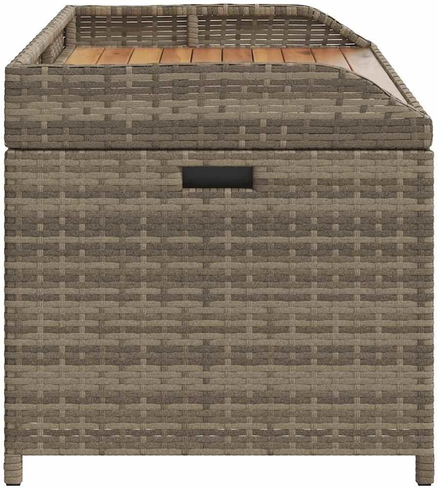 Storage Bench for Patio and Garden, Grey Poly Rattan and Solid Acacia Wood Outdoor Deck Box, 2-Person Seating Bench with Gas Spring Lid for Backyard, 39.4 x 19.7 Inches