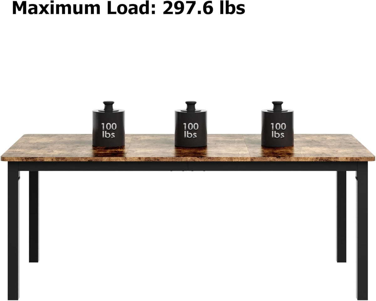 79 Inch Industrial Dining Table, Large Rectangle Kitchen Table with Metal Legs, Round Corners, Wooden Conference Tables Writing Desk for Dining Room, Living Room, Retro Brown
