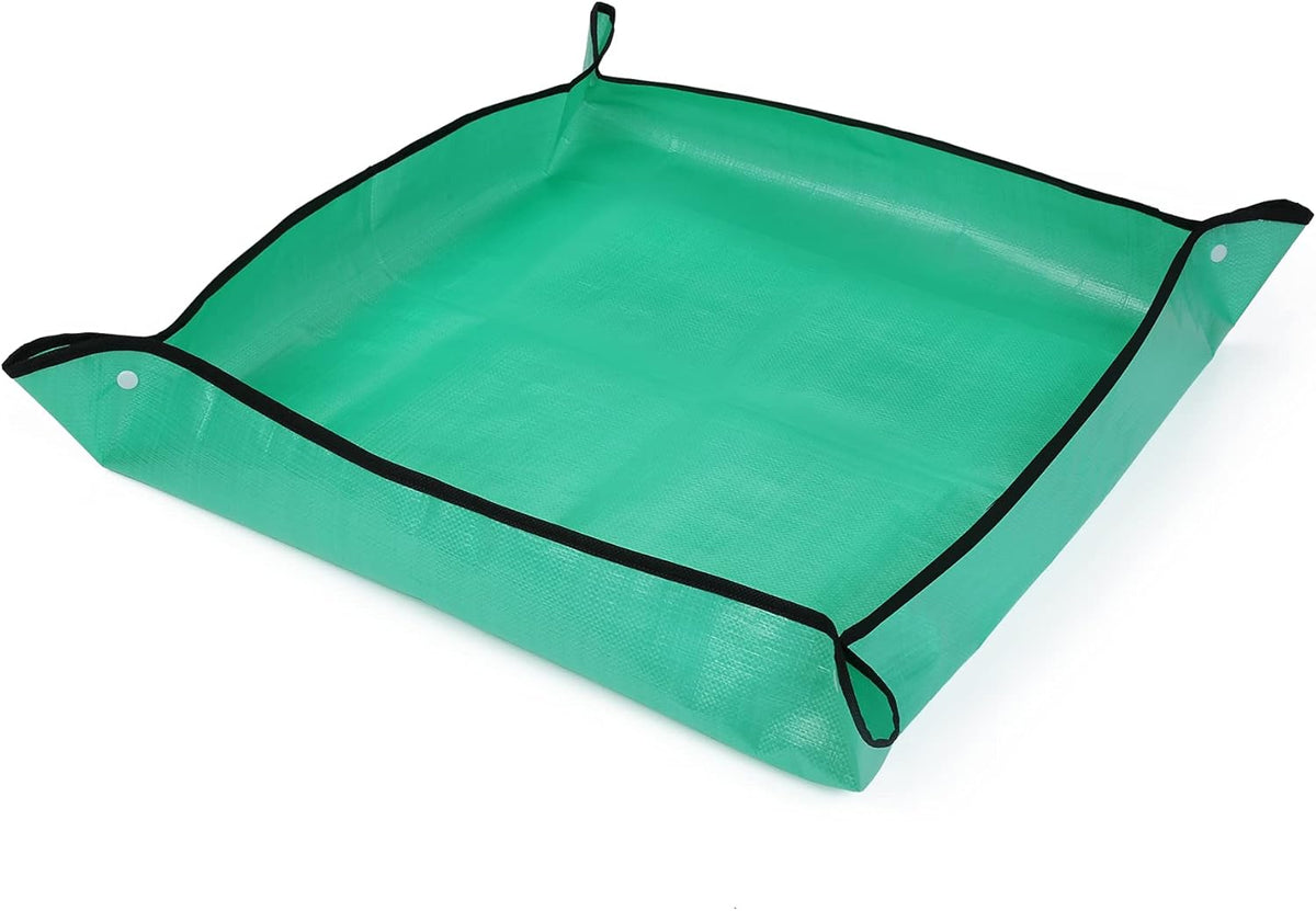RESTCLOUD Indoor Plant Repotting Mat Potting Tray, Poo Poo Platter for Butterfly Cage, 19.6 x 19.6 Inches, Green, Set of 2