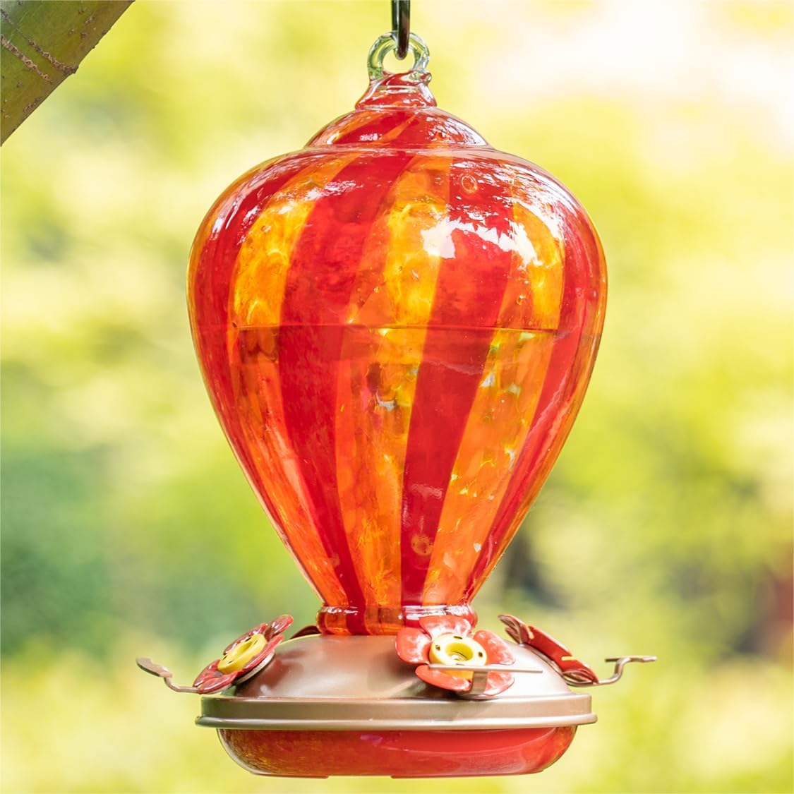 Hummingbird Feeder, 34OZ Hand Blown Glass Hummingbird Feeders for Outdoors Hanging, 4 Feeding Perch with Ant Moat Hook, Garden Yard Decor Gifts for Women Mom (Hot Air Balloon)