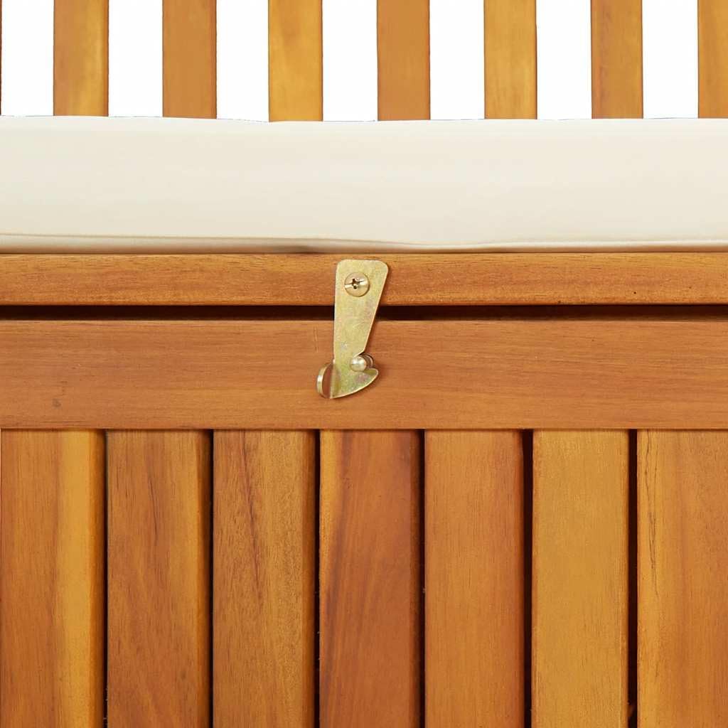 Patio Storage Bench Solid Acacia Wood Outdoor Garden Bench with Cushion, 47.2 Inch 2-Person Seating with Storage Chest for Hallway, Entryway, Backyard, Natural Brown Finish