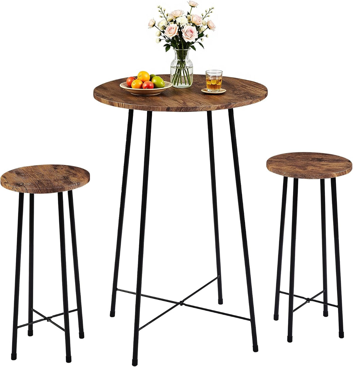 VECELO 3 Piece Pub Table and Chairs Sets Counter Height Bistro Bar Sets with 2 Barstools for Kitchen Breakfast Nook, Small Space, Apartment, Breakfast Dinner Restaurant, Brown