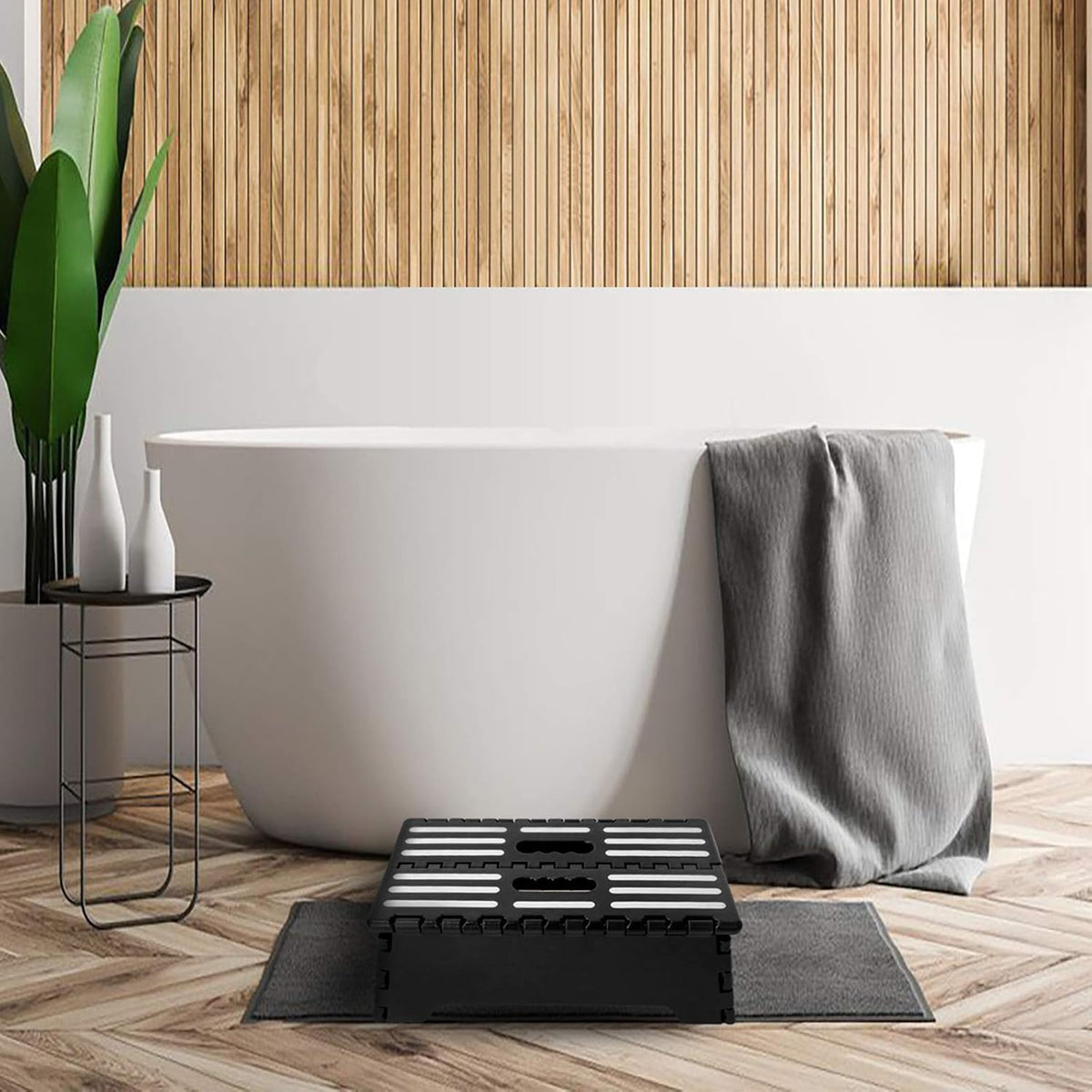 5 Inch Folding Step Stool with Non-Slip Mat. Made of Incombustible Plastic, Can Withstand Over 250 Pounds. Collapsible Step Suitable for Kitchen, Bathroom, Bedroom, Camping, Travel ect