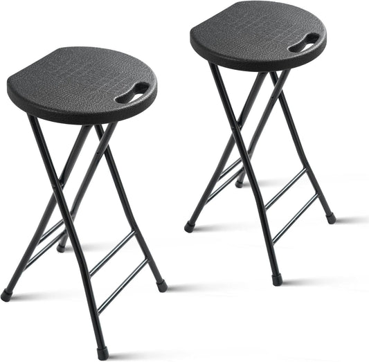 COOZMENT 24-Inch Folding Stool with Handle, Folding Bar Stool with Non-Slip Feet,Folding Chair,Indoor and Outdoor Foldable Stool for Adults,500 lbs Capacity,Kitchen,Game Room(13"×11.5"×24")