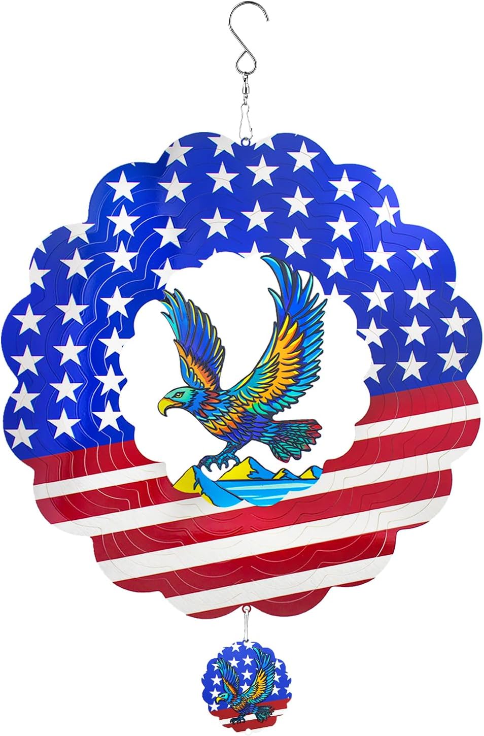 Wind Spinners,12 inch American Eagle with 360° Swivel Hook for Yard and Garden, Bird Wind Catcher, Metal Wind Spinners Outdoor for Lawn Hanging Crafts Decor Kinetic Yard Art Ornament Gifts
