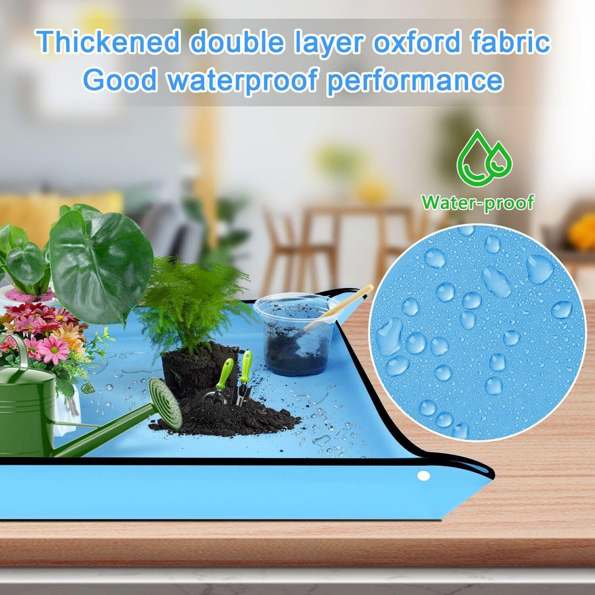 SupKing Repotting Mat 29.5"x 29.5" for Indoor Plant Transplanting Large Blue Garden Mat Gift for Plant Lovers Oxford Fabric Portable Potting Tray for Gardening Mess Control