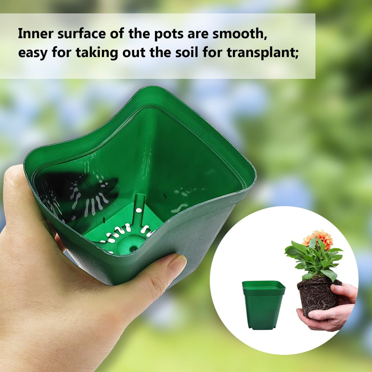 Square Seedling Nursery Pots 3.15 Inches 100 Pcs for Small Succulents or Cacti Flower Plastic Pots Sturdy Reusable (Green, 3.14Inches,100Pcs)