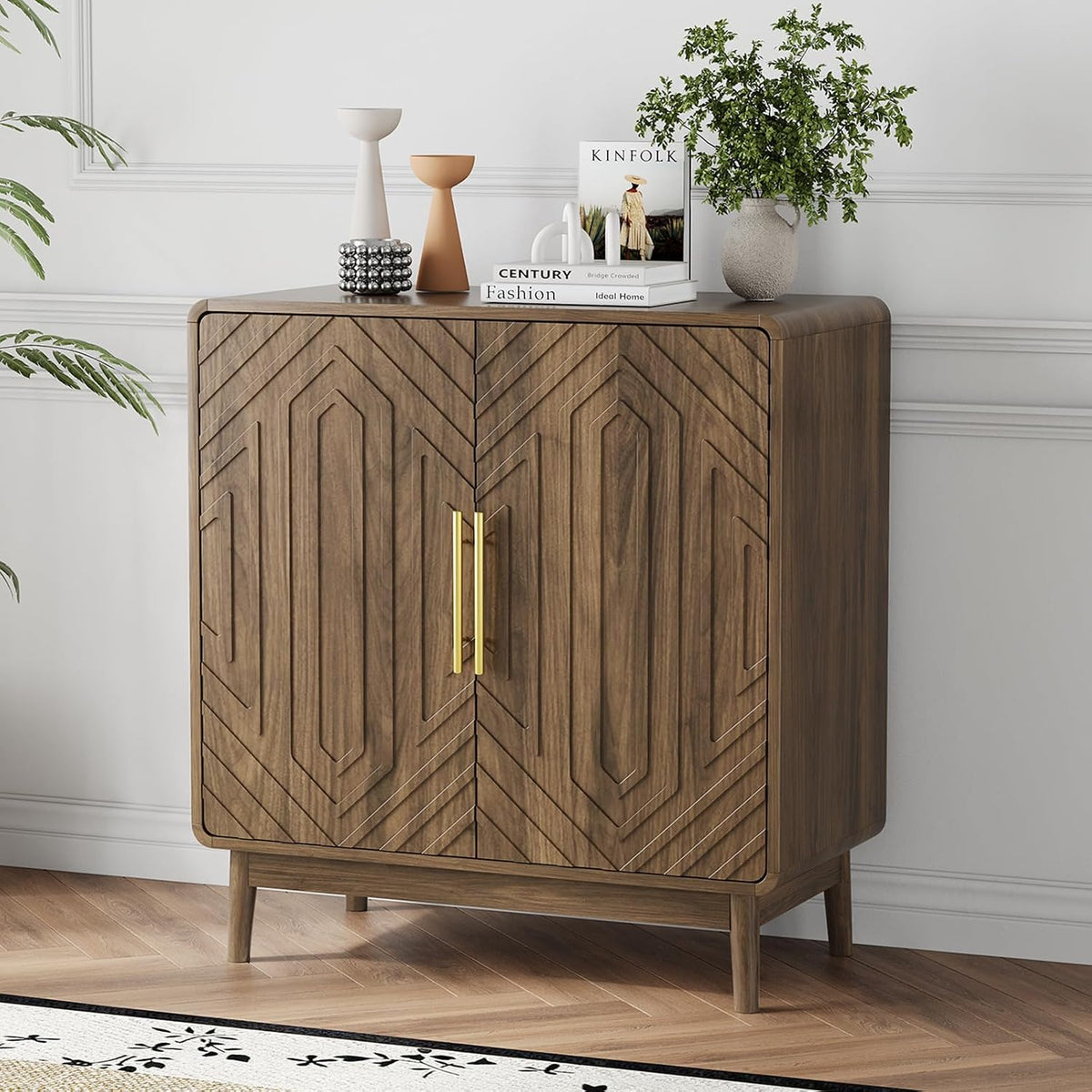Kiasthome Walnut 2-Door Sideboard Buffet Cabinet with Storage | Adjustable Shelves Buffet Cabinet | Versatile for Entryway, Living Room