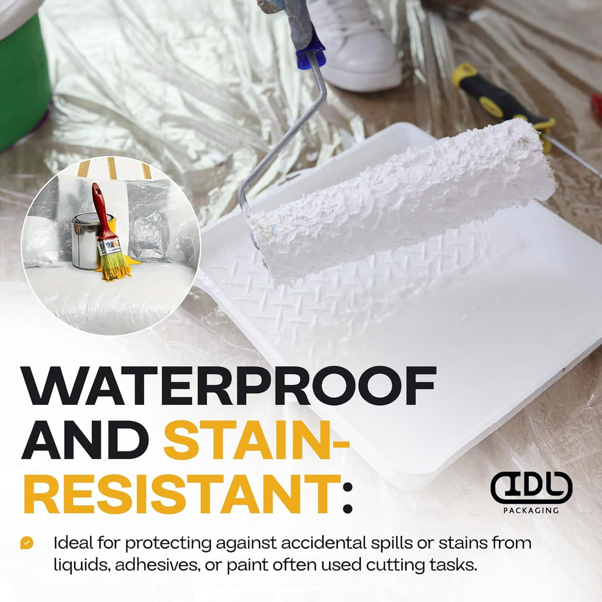 Plastic Sheeting 4 mil, 8' x 50' (400 sq.ft.), Pack of 6 - Thick Semi-Clear Plastic Sheeting for Construction, Painting, Drop Cloth, Slide&Slip - Heavy Duty LDPE Film Roll by IDL Packaging