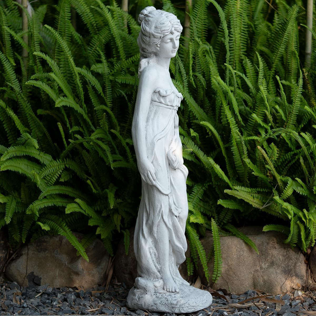 Outdoor Goddess Statue, Garden Beauty Decoration, Graceful Female Figure Sculpture, Catholic Concrete Finish Art Decor for Yard Patio Deck Home Entryway Hallway, Grey
