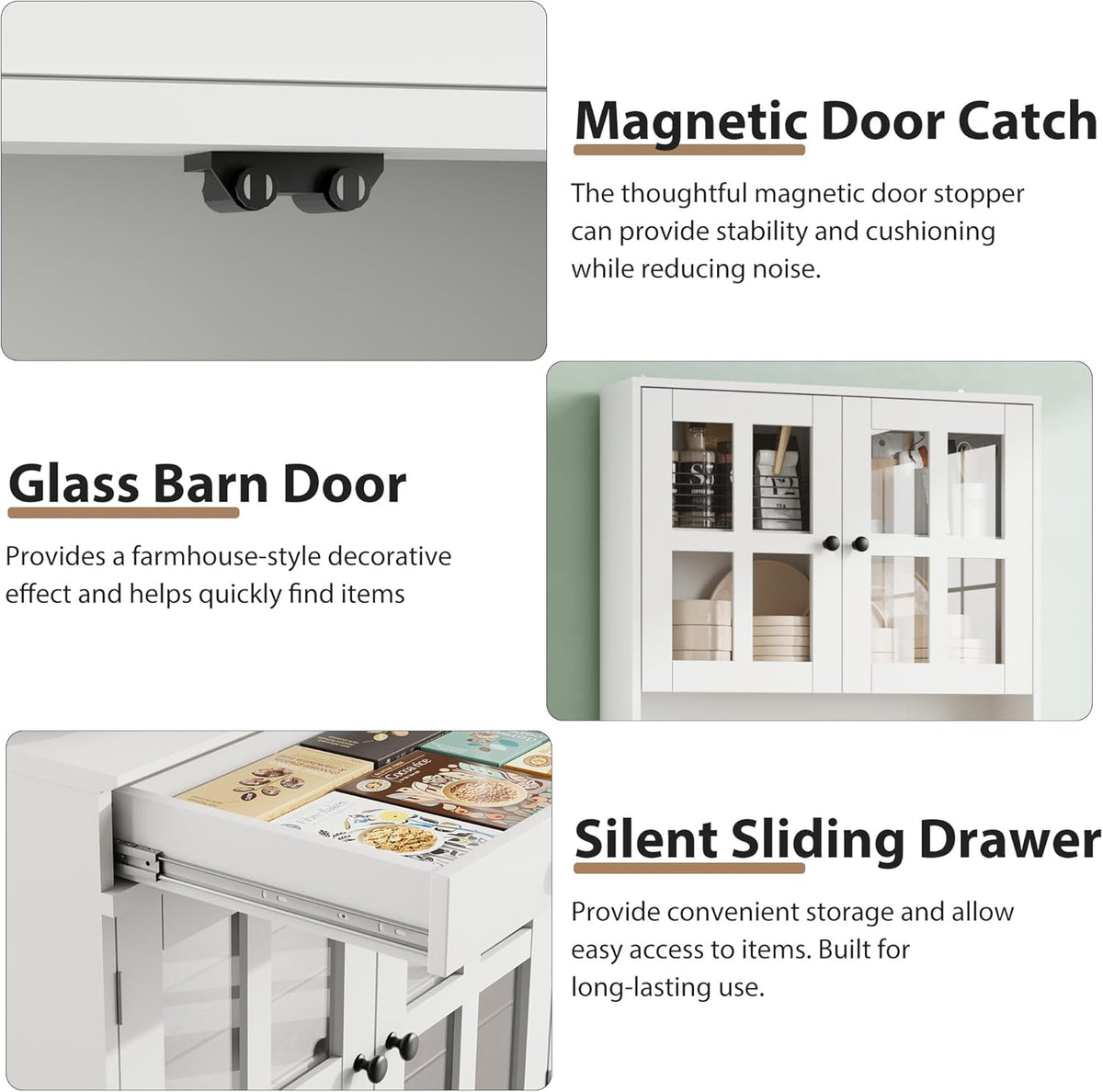 Garvee 72 Inch Kitchen Pantry Cabinet with Glass Doors, Drawer and Adjustable Shelves, Farmhouse Tall Storage Cabinet with Open Countertop, Coffee Bar Cabinet for Coffee Corner, White | Adjustable Shelves, Open Countertop, Perfect as Coffee Bar Cabinet