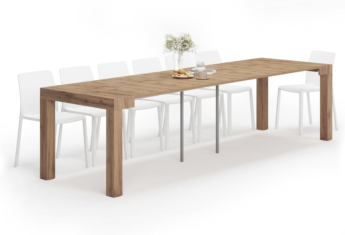 Mobili Fiver, First, Extendable Console Table 17.7(120) x35.4 in, Rustic Oak, for 4-14 People, Space-Saving Dining Table, Italian Furniture
