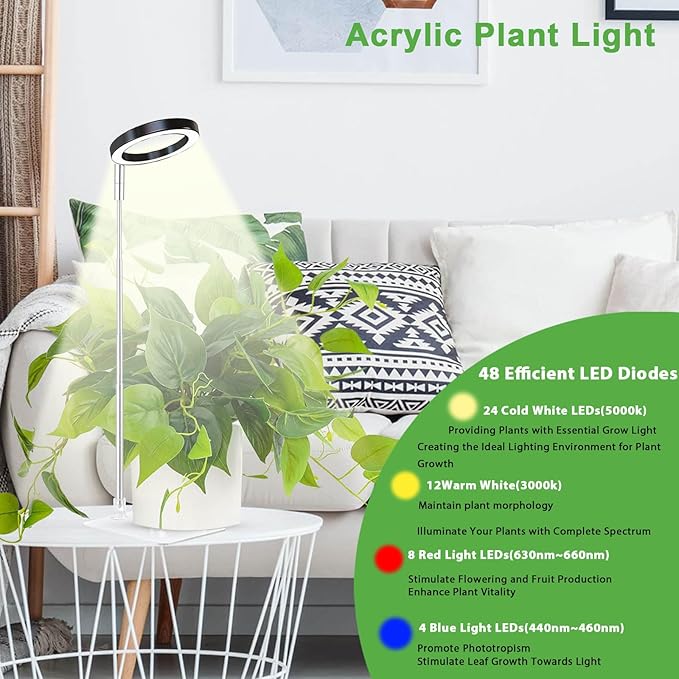 Plant Grow Light,yadoker LED Growing Light Full Spectrum for Indoor Plants,Height Adjustable, Automatic Timer, 5V Low Safe Voltage,Idea for Small Plant Light