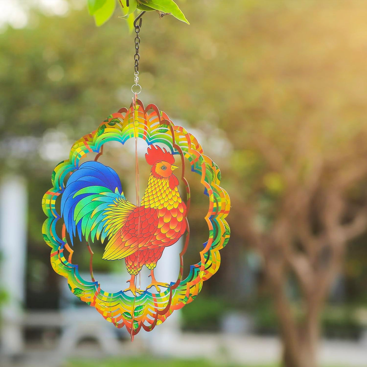 Chicken Wind Spinners Chicken Gifts for Women/Men 12 inch 3D Stainless Steel Hanging Wind Spinner Metal Wind Catchers Kinetic Sculpture for Indoor/Outdoor Decor, Yard Art, Garden Decorations