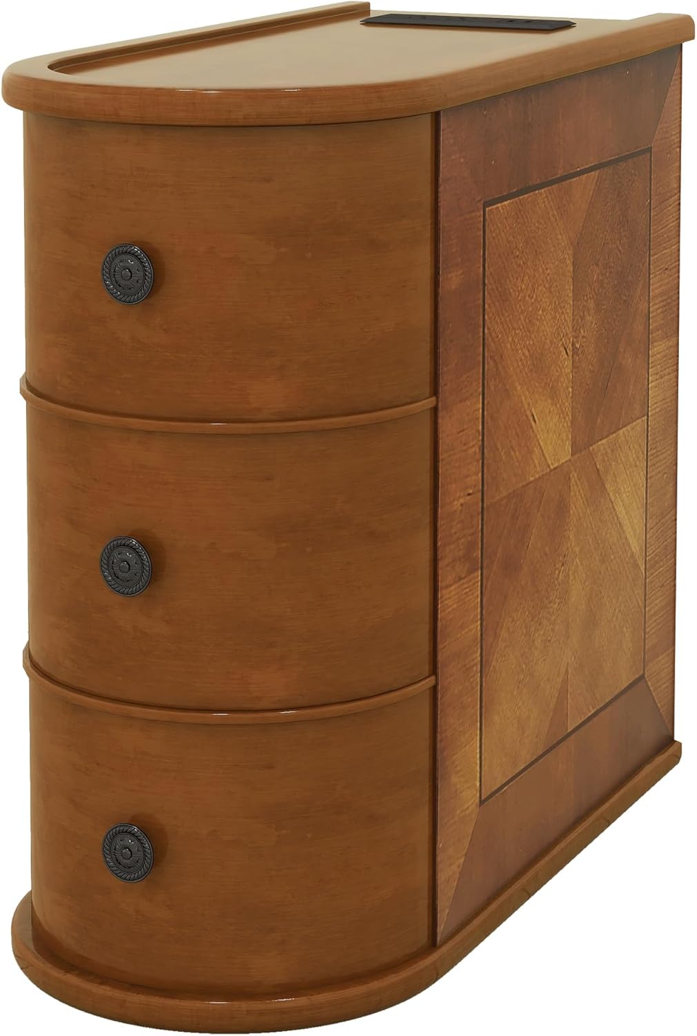 Narrow End Table with Charging Station, Wood Side Table with Drawers for Small Spaces, 3-Drawer Nightstand with Storage, Slim Bedside Cabinet for Living Room/Bedroom/Corner, Fully Assembled, Walnut