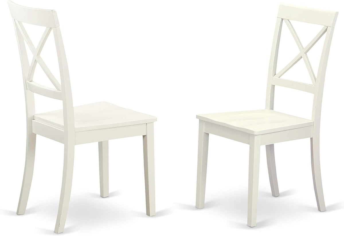 East West Furniture DLBO3-WHI-W 3 Piece Dining Room Table Set Contains a Round Kitchen Table with Dropleaf and 2 Dining Chairs, 42x42 Inch, Linen White