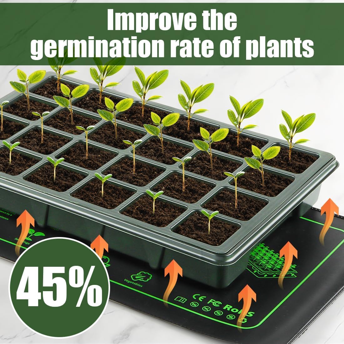 2 Pack Graphene Plant Heating Mat for 1020 Seedling Trays, 20W Waterproof Heating Pads for Seeds Germination and Microgreen Trays Thick and Reusable Gardening Gifts