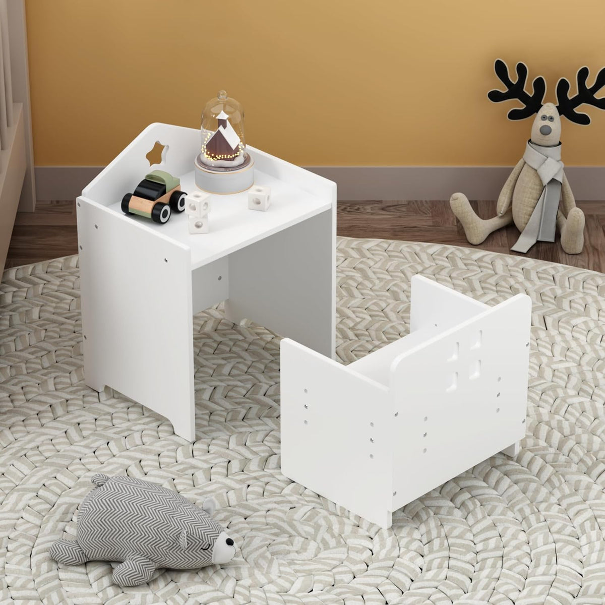 Table and Chair Set 2-Piece Play Table for Boys & Girls | Adjustable seat|Writable back|Space-saving|Study/play/bed