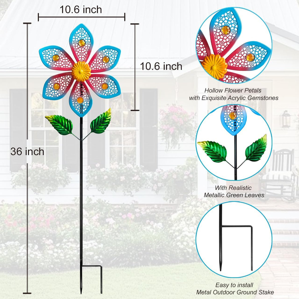 Metal Wind Spinners for Garden Decor - Outdoor Windmill Sculptures, Durable Yard Art Wind Spinners Metal Wind Spinner for Patio Lawn Ornament, Vibrant Red & Blue Garden Spinners Outdoor