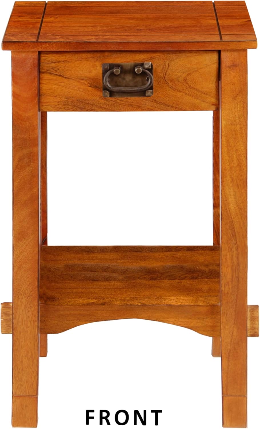 Benjara Spacious Mango Wood Telephone Stand with Slatted Side Panels, Brown