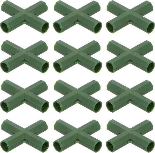 12 Pcs 11mm Greenhouse Frame Building Connectors, 4 Way Flat Pipe Fitting for Grape Trellis/Sunscreen Shed/Gardening Plant Stakes, Greenhouse Accessories [Green]