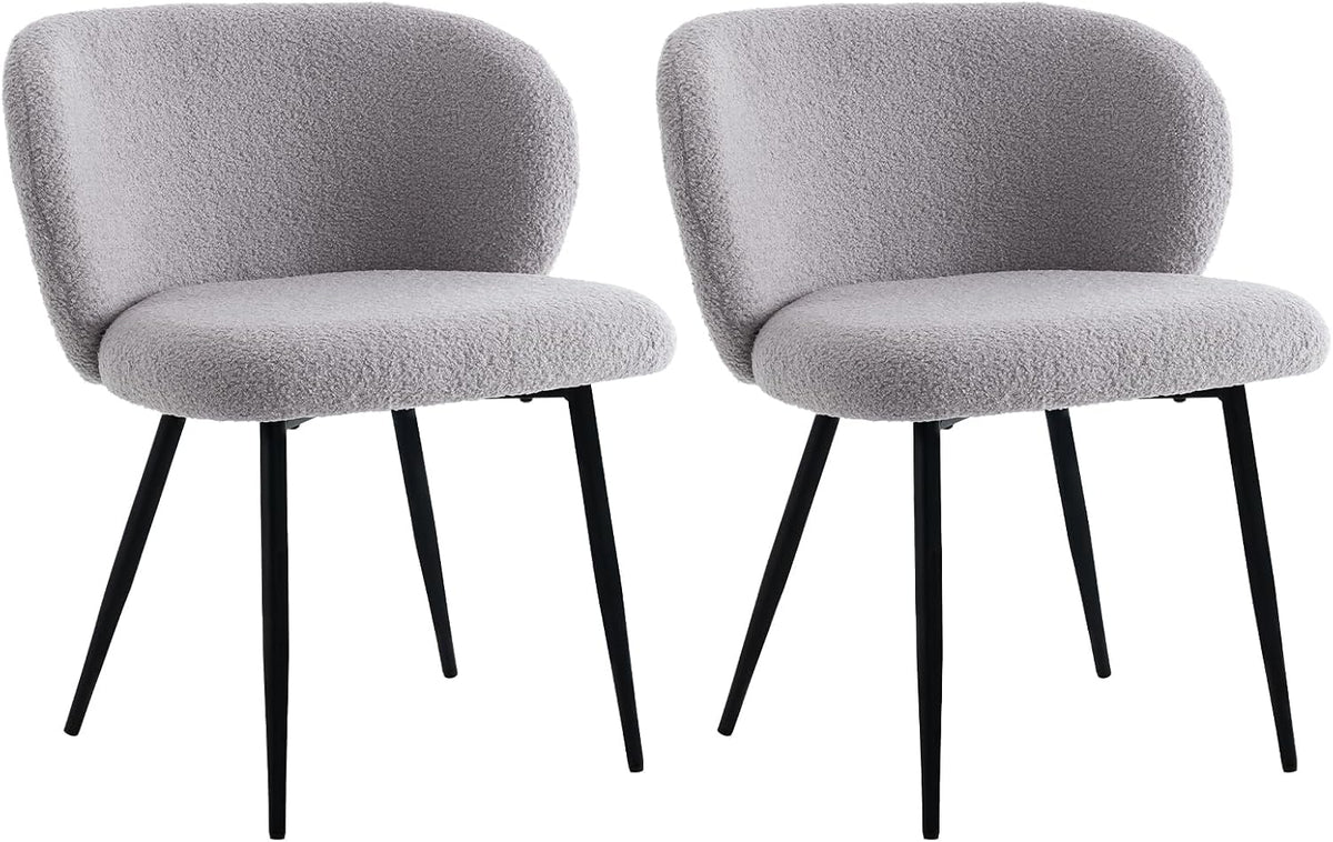 Modern Teddy Dining Chairs Set of 2, Comfy Kitchen Armless Chairs with Thick Cushions, Wingback Chair, Upholstered Dining Room Chairs with Metal Legs for Dining, Living Room, Grey