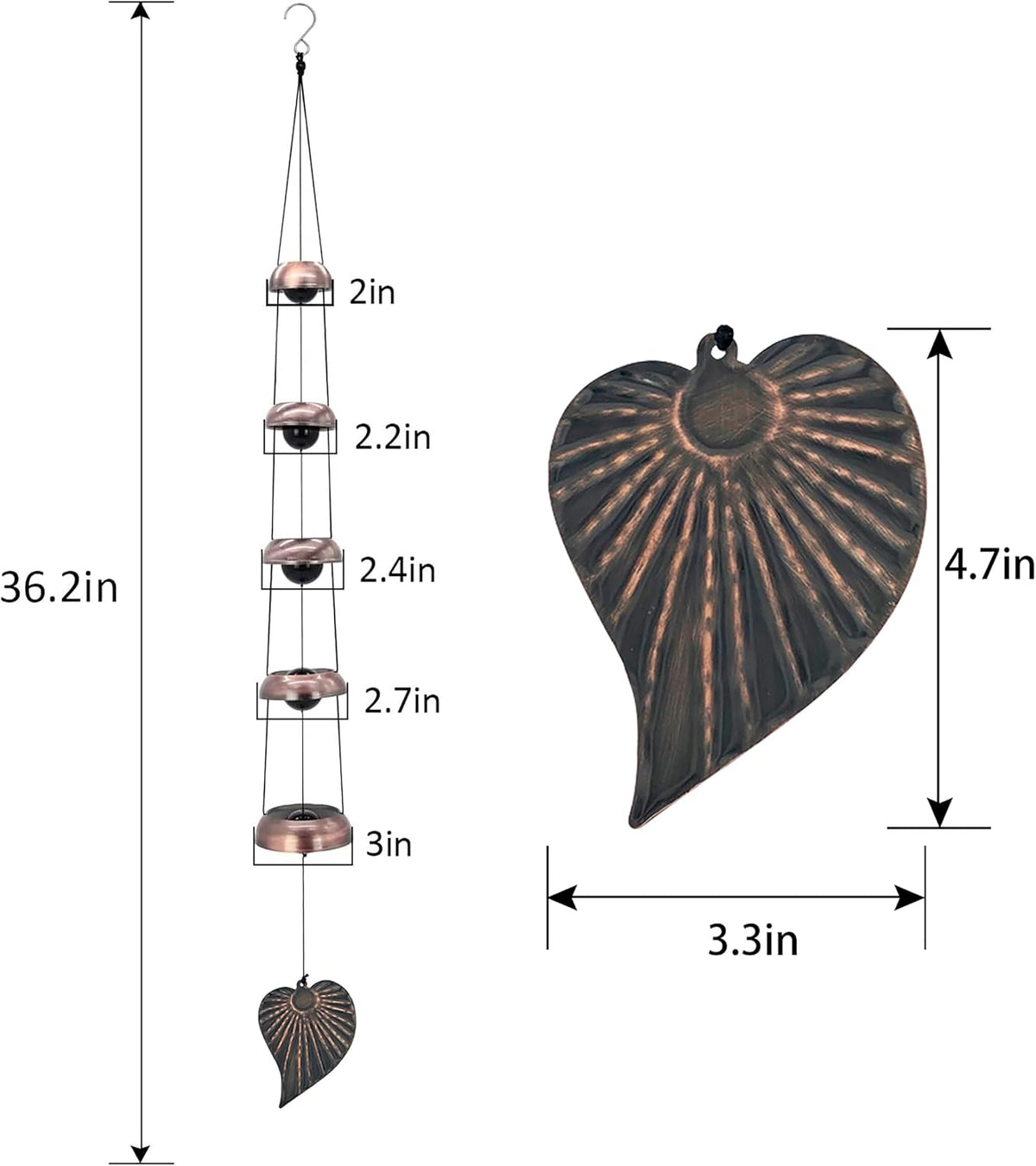 Cooper Leaf Temple Wind Chime,Wind Chimes with 5 Bells, Feng Shui Wind Chimes for Home Yard Outdoor Decoration, A Great Memorial Wind Chime for Someone Who Loves Peace