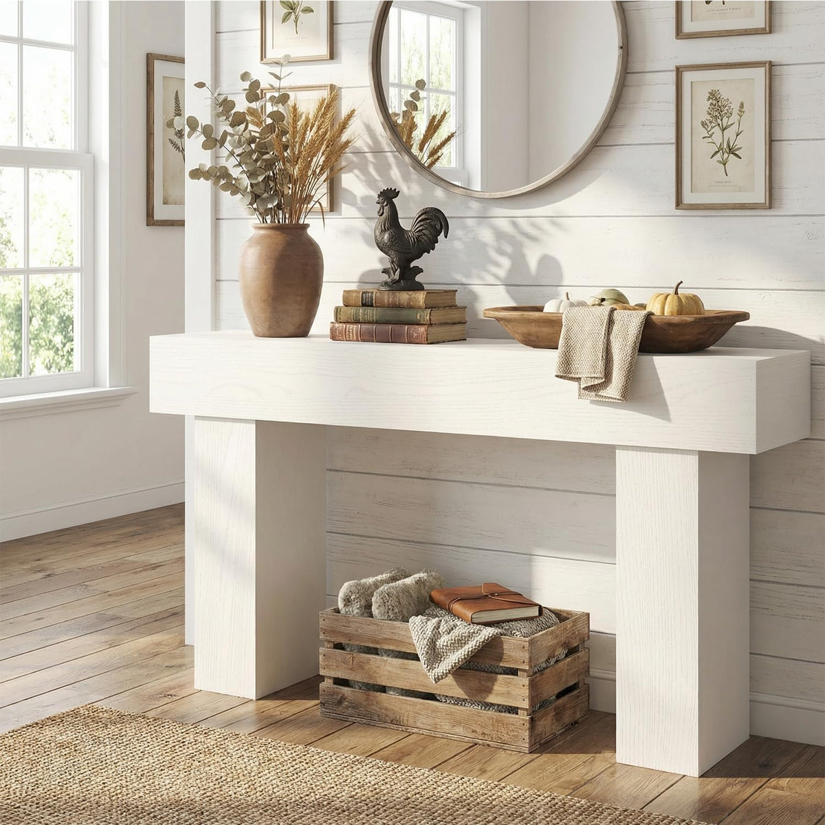 63 Inch Long Console Table for Entryway, Farmhouse Wood Sofa Table Behind Couch Table, Narrow Entryway Table for Living Room, Entrance, Hallway, Foyer, Rectangular Entry Way Table, Easy Assembly