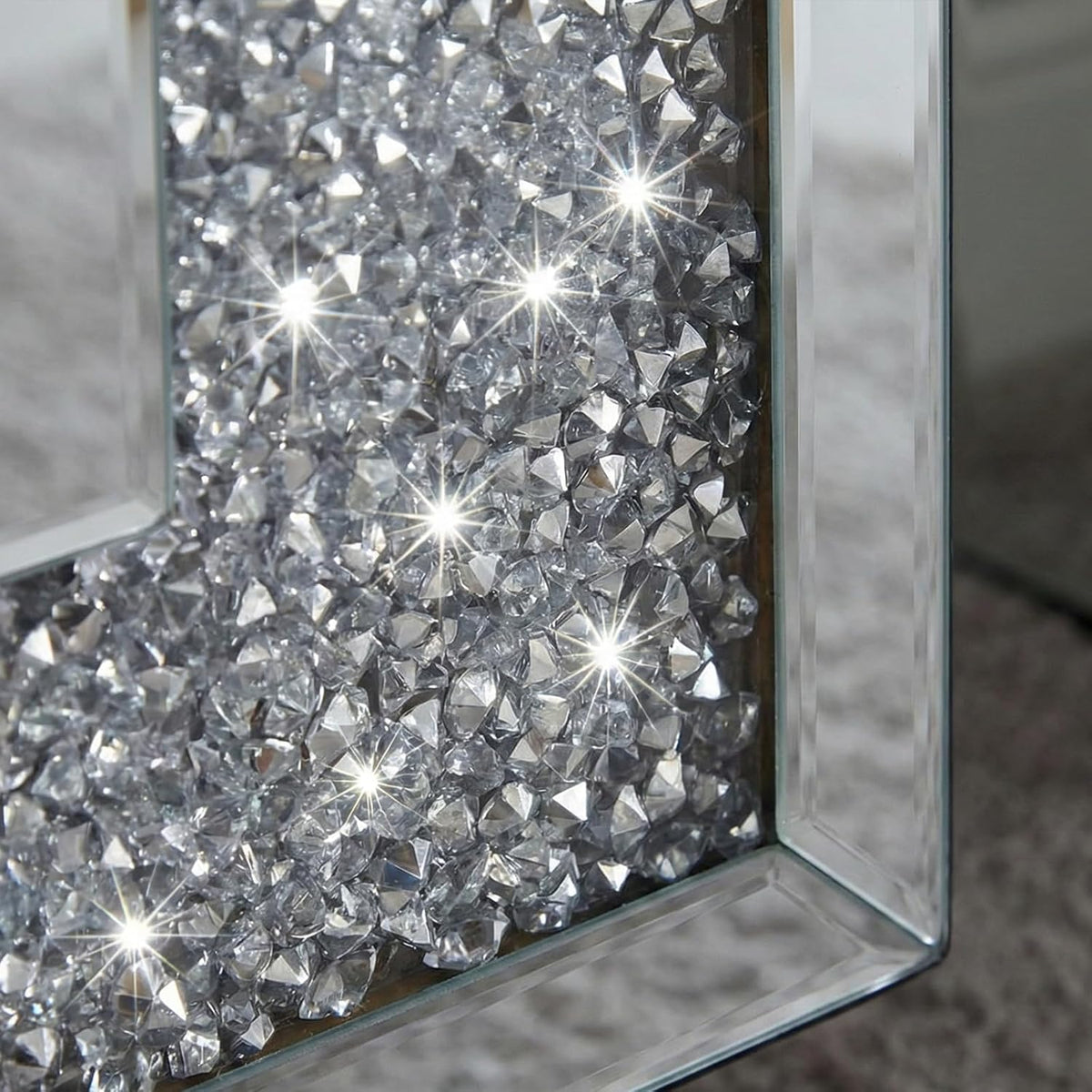 Crushed Diamond Side Table, Mirrored Accent End Table & Sofa Table for Living Room, Luxury Bling Crystal Nightstand, Fully Assembled Drop-Tested Packaging for Bedroom, Entryway