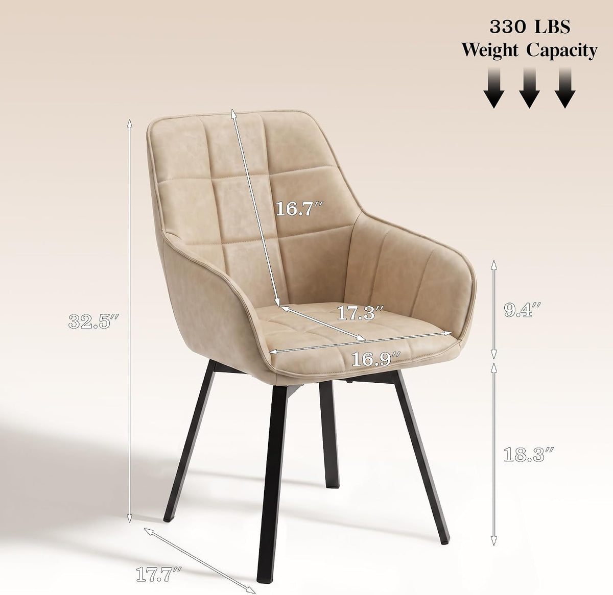 TUKAILAi Swivel Dining Chairs Set of 2, Faux Leather Dining Chairs with Arms & Metal Legs, Upholstered Mid Century Rotatable Kitchen Chairs for Living Room Bedroom Kitchen Restaurant (Cream)