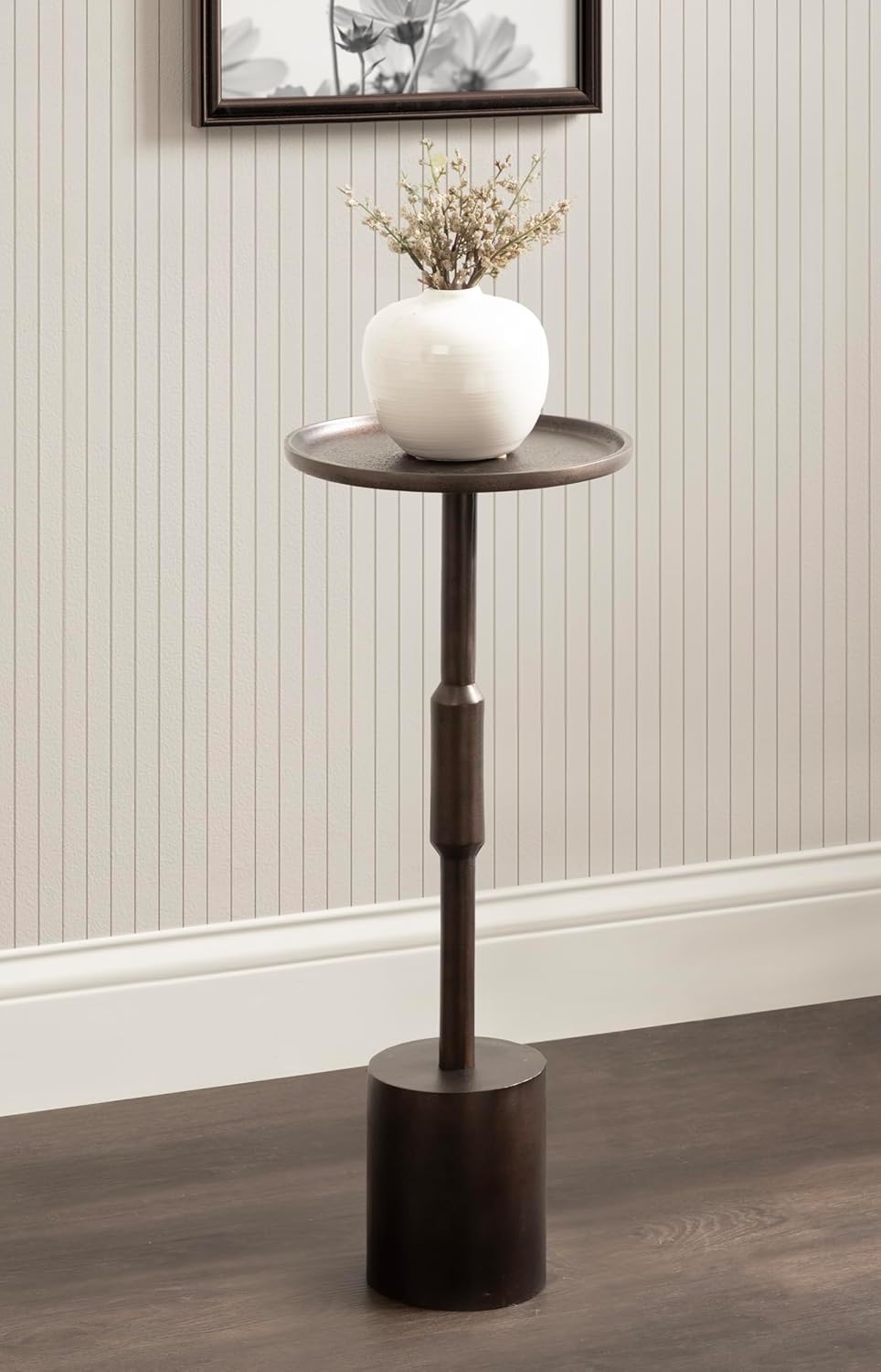 Kate and Laurel Truxton Modern Round Metal Drink Table, 9 x 9 x 22, Bronze, Transitional Cast Aluminum Pedestal Table for Use as Indoor Plant Stand or Living Room Decor