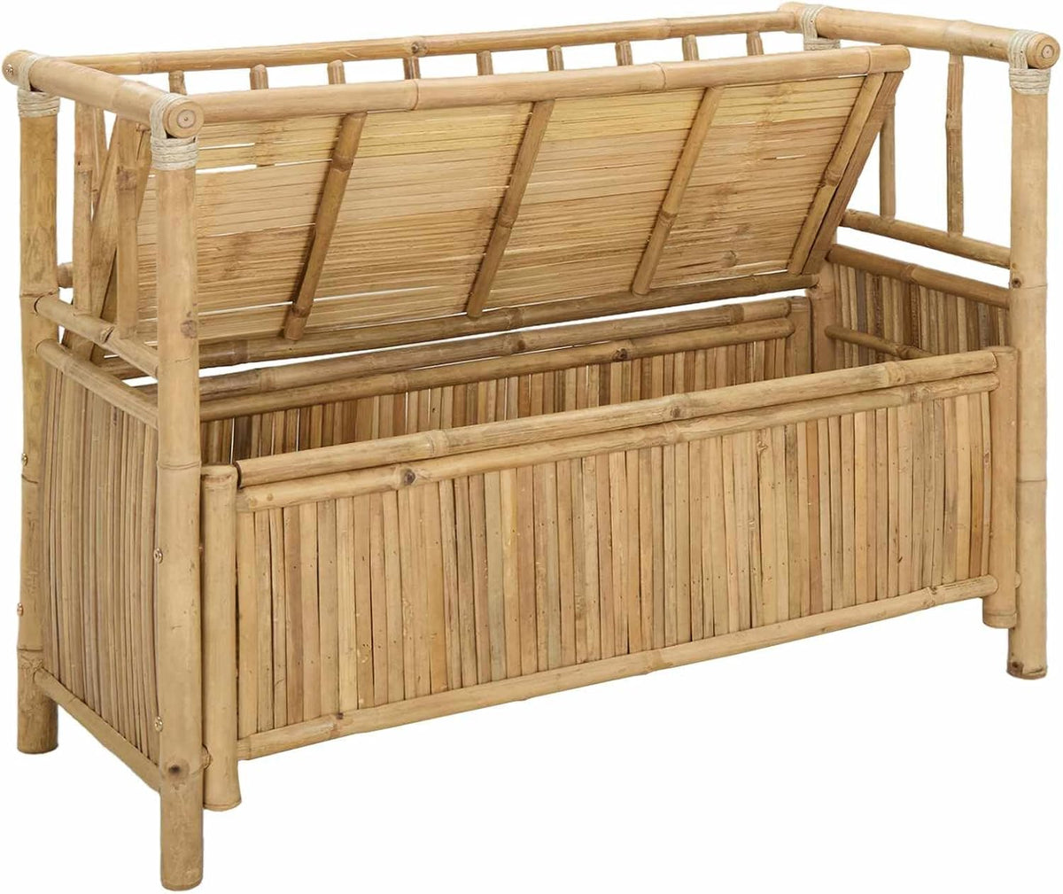 Bamboo Garden Storage Bench 110 x 47 x 80 cm, Outdoor Seating with Hidden Compartment, Post Leg Design for Patio or Indoor Use, Natural Finish