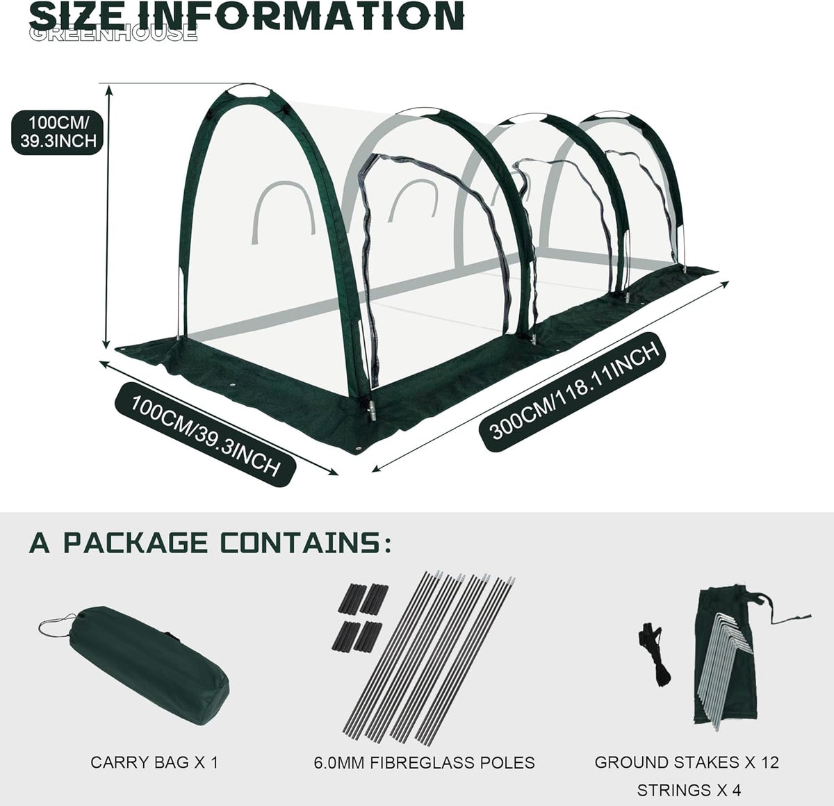 Portable Tunnel Greenhouse for Outdoors - Transparent Mini Greenhouses Ideal for Backyards and Outdoor Vegetable Cultivation (3M)