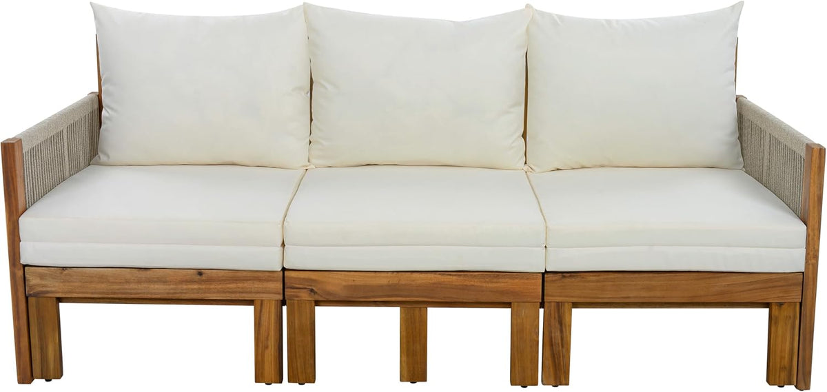 Outdoor Daybed Patio Sofa Bed 3 Seat Sunbed,Sleeper Couch for Patio, Backyard, Pool (Beige/3)