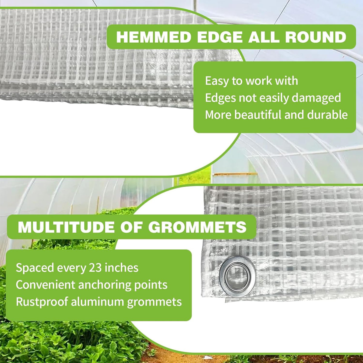 30Ft x40Ft Clear Greenhouse Plastic Covering, 16Mil Thickness Heavy Duty Clear tarp for Chicken coop, Greenhouse Plastic sheeting with Hemmed Edges & preinstalled Grommets.