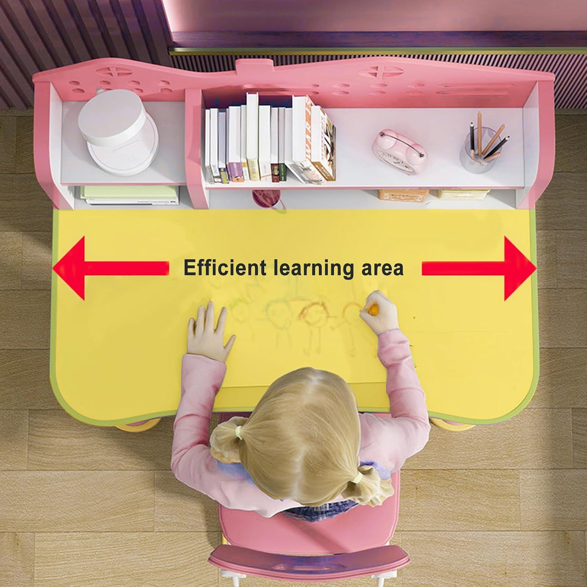 Kids Desk and Chair Set,Height Adjustable Child's School Study Writing Table Computer Workstation,Kids Desk with Bookstand & Storage Drawer,Children Chair-Desk with Widened Desktop for Boys and Girls