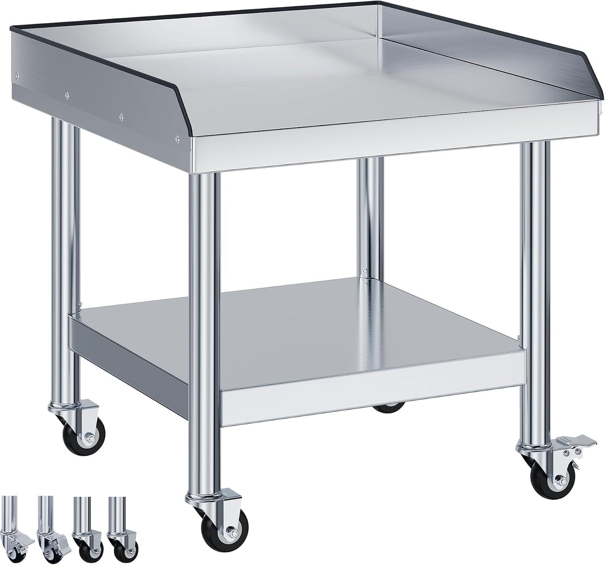 Jocisland 25"x28" Stainless Steel Equipment Stand & Equipment Grill Stand Table, NSF Certified with Adjustable Undershelf, Wheels and Edge Baffle for Commercial Kitchen, Restaurant & Home