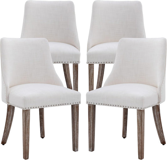chairus Dining Chairs Set of 4 Mid Century Modern Living Room Chairs with Wood Legs Comfy Upholstered Linen Fabric Side Chair for Kitchen/Restaurant/Bedroom, Cream White
