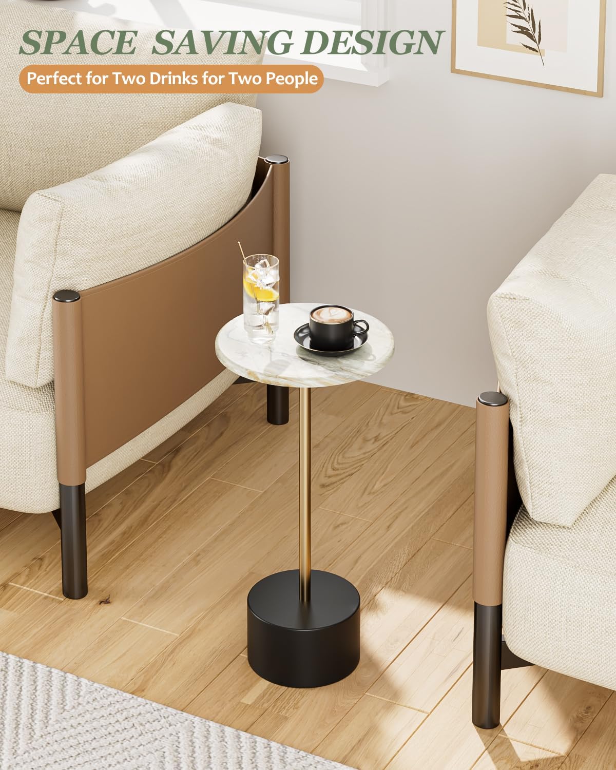 Drink Table Pedestal, Round Side Table, Drink Tables for Small Spaces, Pedestal End Table, Small Pedestal Table (Black Gold)