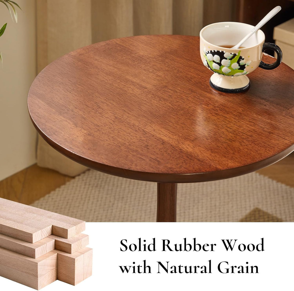 Small Round Side Table, Solid Wood End Table with Adjustable Height, Portable Accent Coffee Table, Nightstand,15.75" Dia.x 23.62" H,(Walnut)