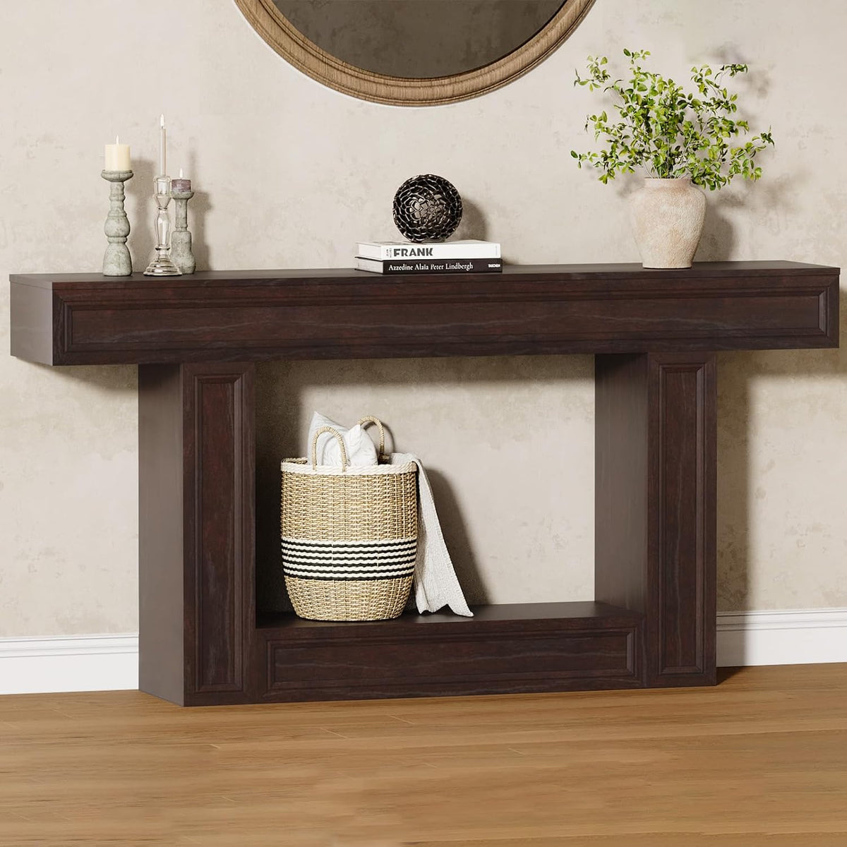 Rresyet 63" 2-Tier Entryway Console Table Behind Sofa with Sensor Lights | 2-Tier Storage Design, Sturdy U-Shape Base, Ideal for Entryway, Living Room, Corridor and Foyer