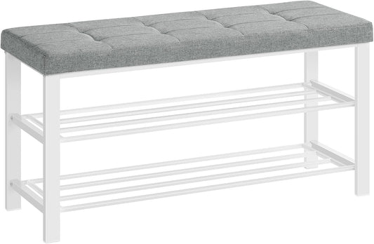 SONGMICS Shoe Bench, Storage Bench, Entryway Bench with Cushion | Shoe Shelf with Seat, Space-Saving, Modern Style, 39.4"W, Dove Gray and Cloud White ULBS579W01