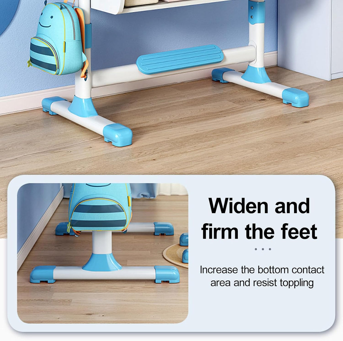 Kids Desk and Chair Set | Adjustable Study Table with Bookshelf & Drawer, Astronaut Theme for Boys and Girls, Ages 3-18 (Pink/Blue) (Blue)