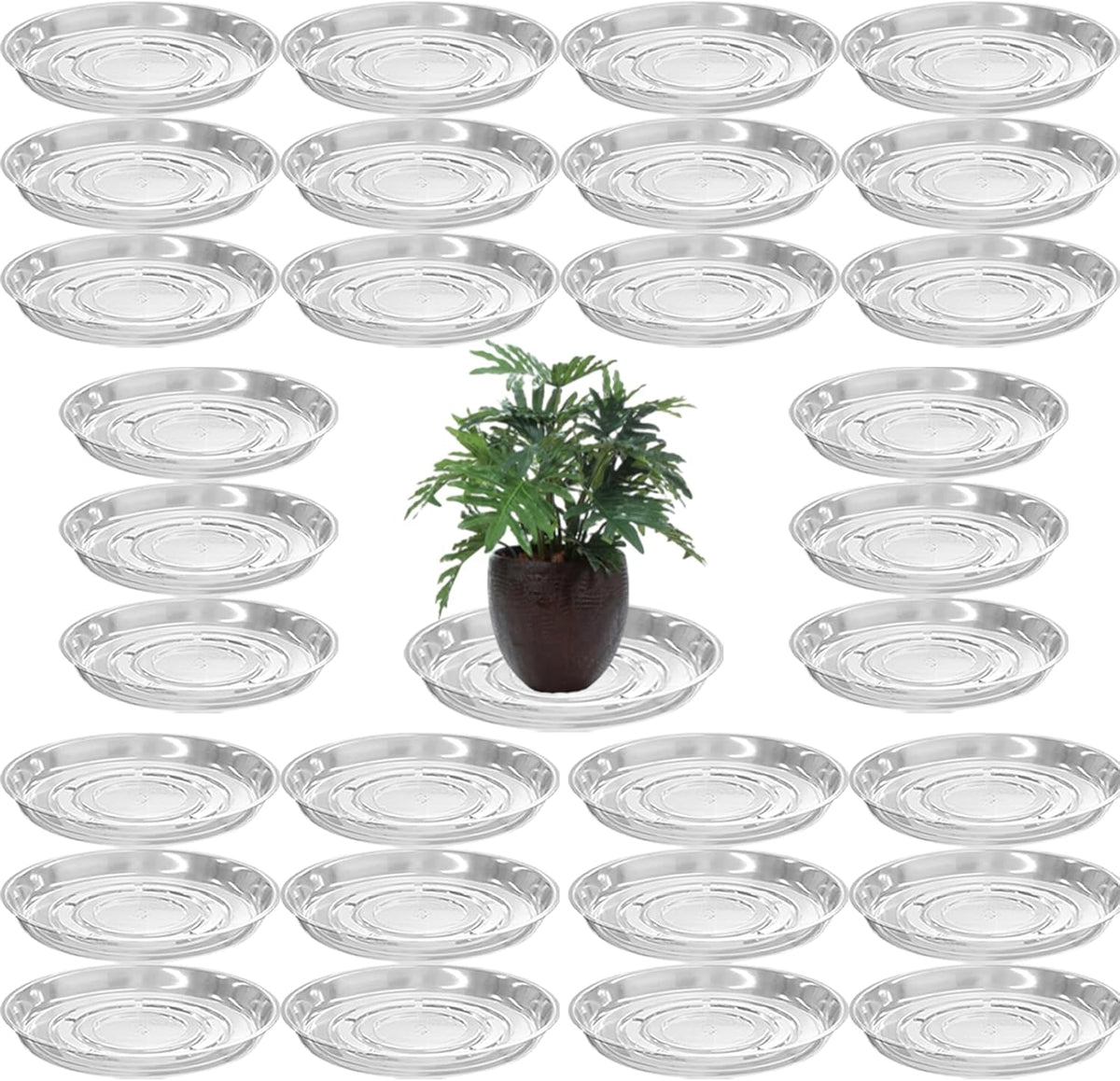 30 Packs 8" Clear Plant Saucers for Indoor Outdoor Use Heavy Duty Plastic Plant Trays for Planter Bulk Flower Pot Drip Trays to Catch Water, 4 to 20 Inch, Round Transparent