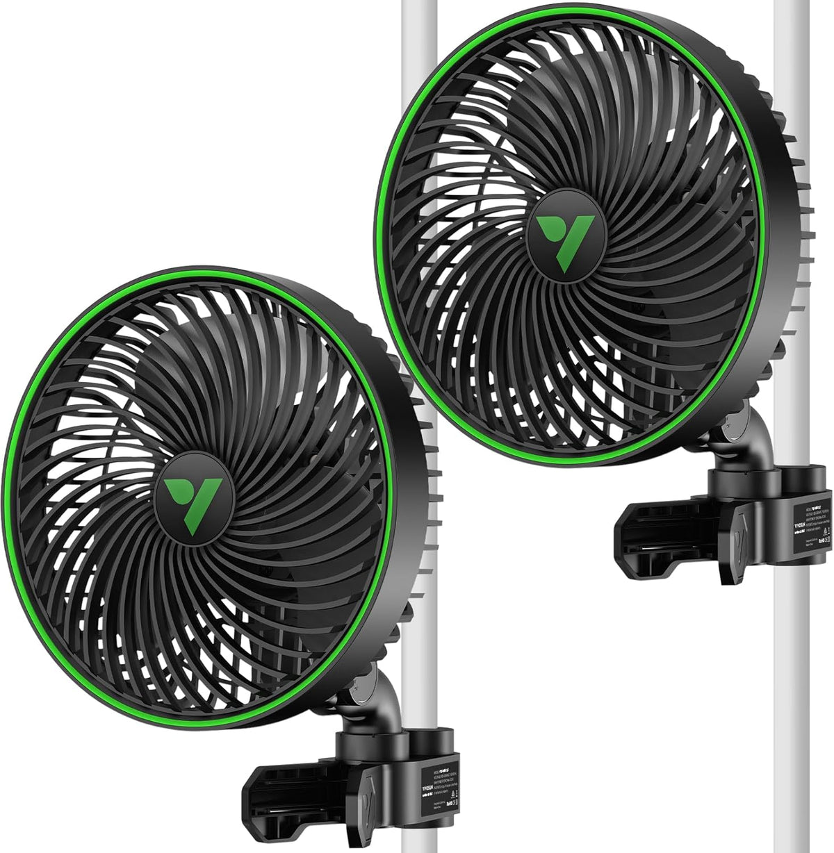 VIVOSUN 2-Pack AeroWave E6 Gen2, Grow Tent Clip Fan 6”, EC Motor, Smart Control, Powerful Oscillating Fan, Local Timer, Weatherproof IP54, for Hydroponics Circulation Cooling, Black