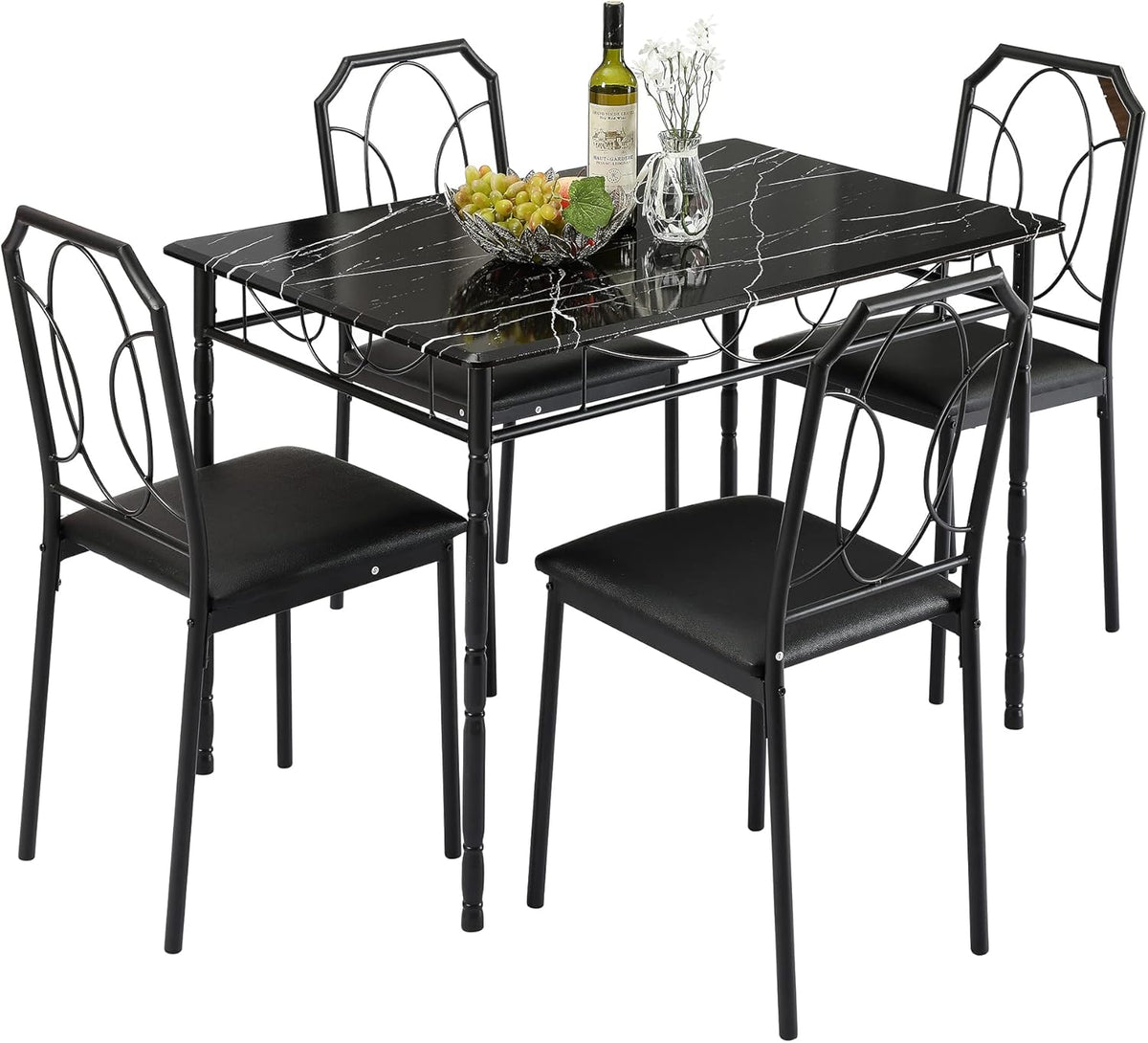 VECELO 5 Piece Dining Table Set for 4, Dinette with Chairs for Kitchen, Breakfast Nook, Small Space,Easy Assembly